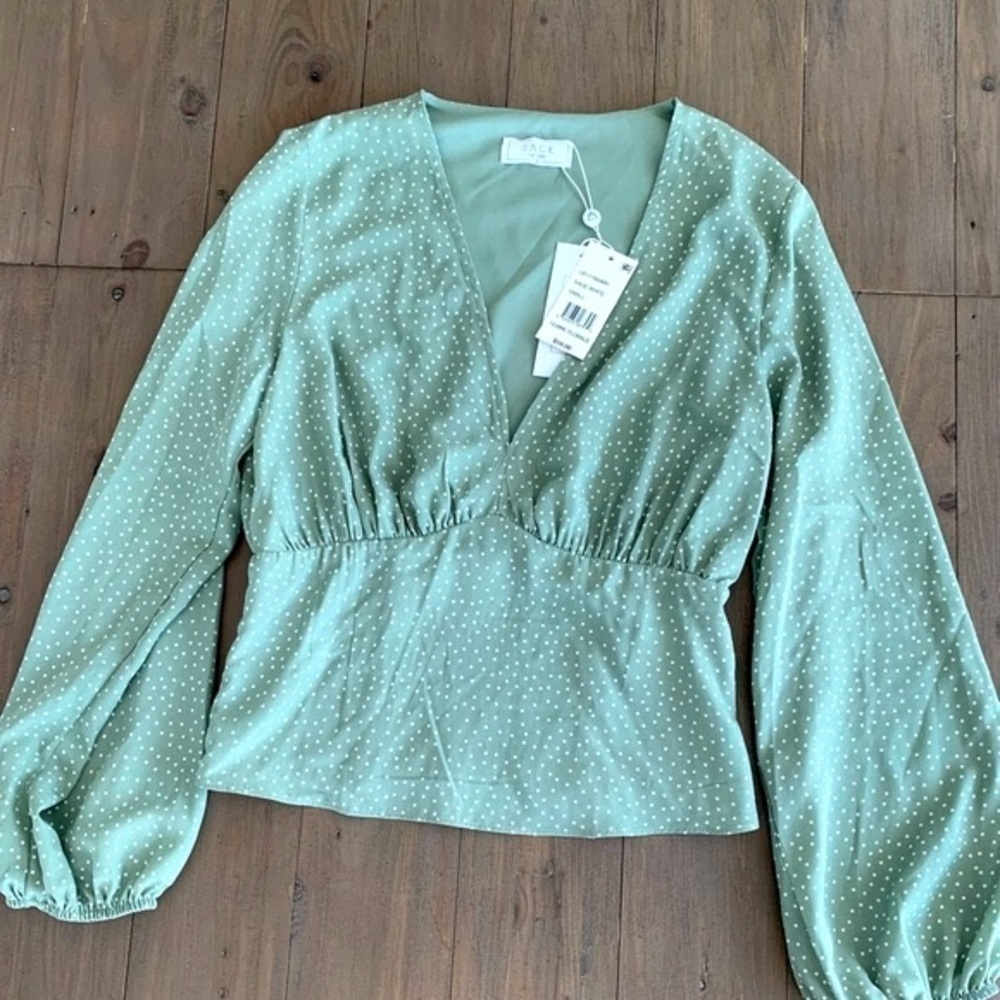 Sage The Label green polka dot blouse NWT